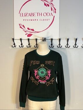 Scotch & Soda Dark Green Crewneck Sweatshirt with Pink & Teal Graphic